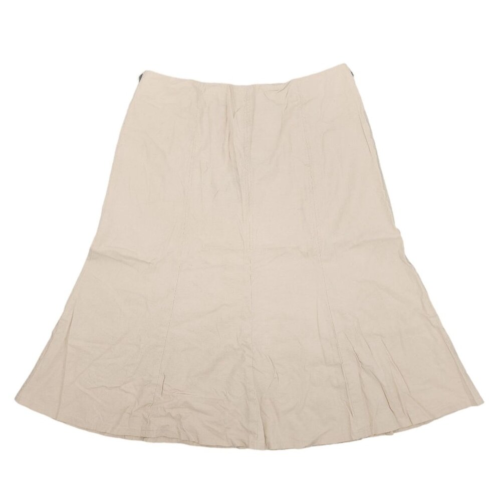 Women's RQT Linen Rayon Blend Beige Long Skirt 16 Plus Size Flowy Full Seams
